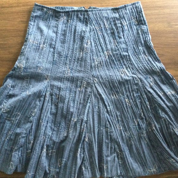 Floral Embroidered Flared Skirt - Shades of Blue and White - Picture 1 of 5